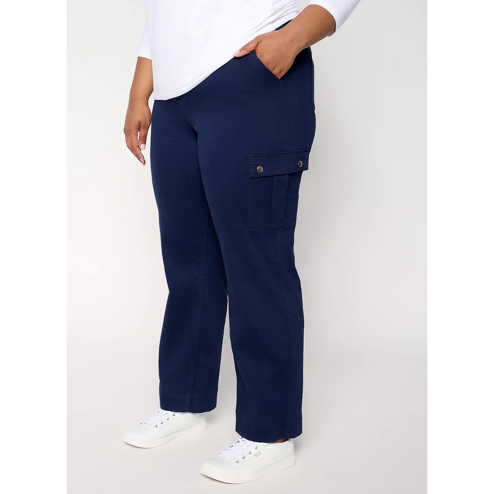Denim‎ & Co. Regular Double Button Wide Leg Twill Pant Navy, 16  #17E